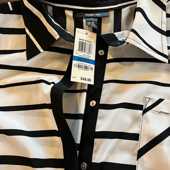 XL Black and White Stripe Style & Co Blouse - Picture 2 of 4